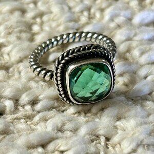 Vintage Sterling Silver Ring With Checkerboard Cut Green Quartz